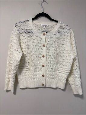 Heartloom Ivory Openwork Knit Cardigan with Gold Buttons